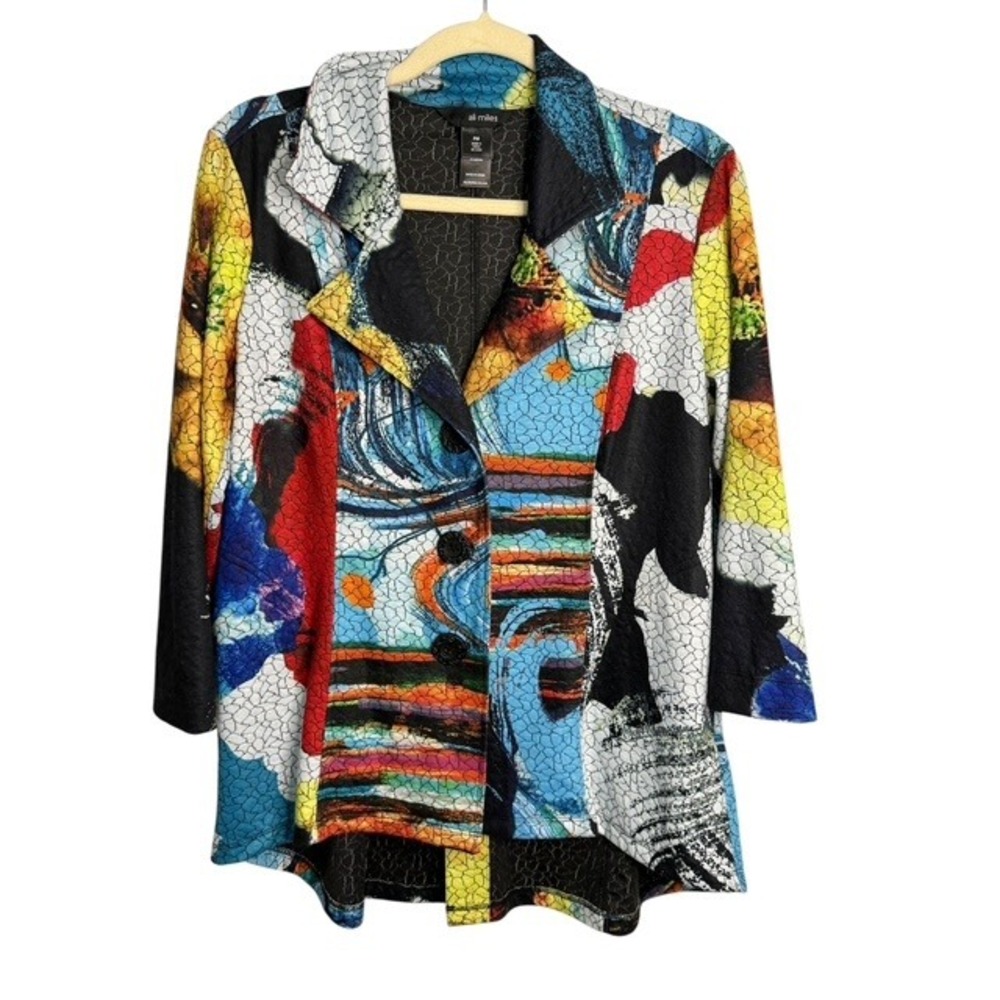 Ali Miles Jacket Blazer Women's Medium Petite Abstract Artsy Office
